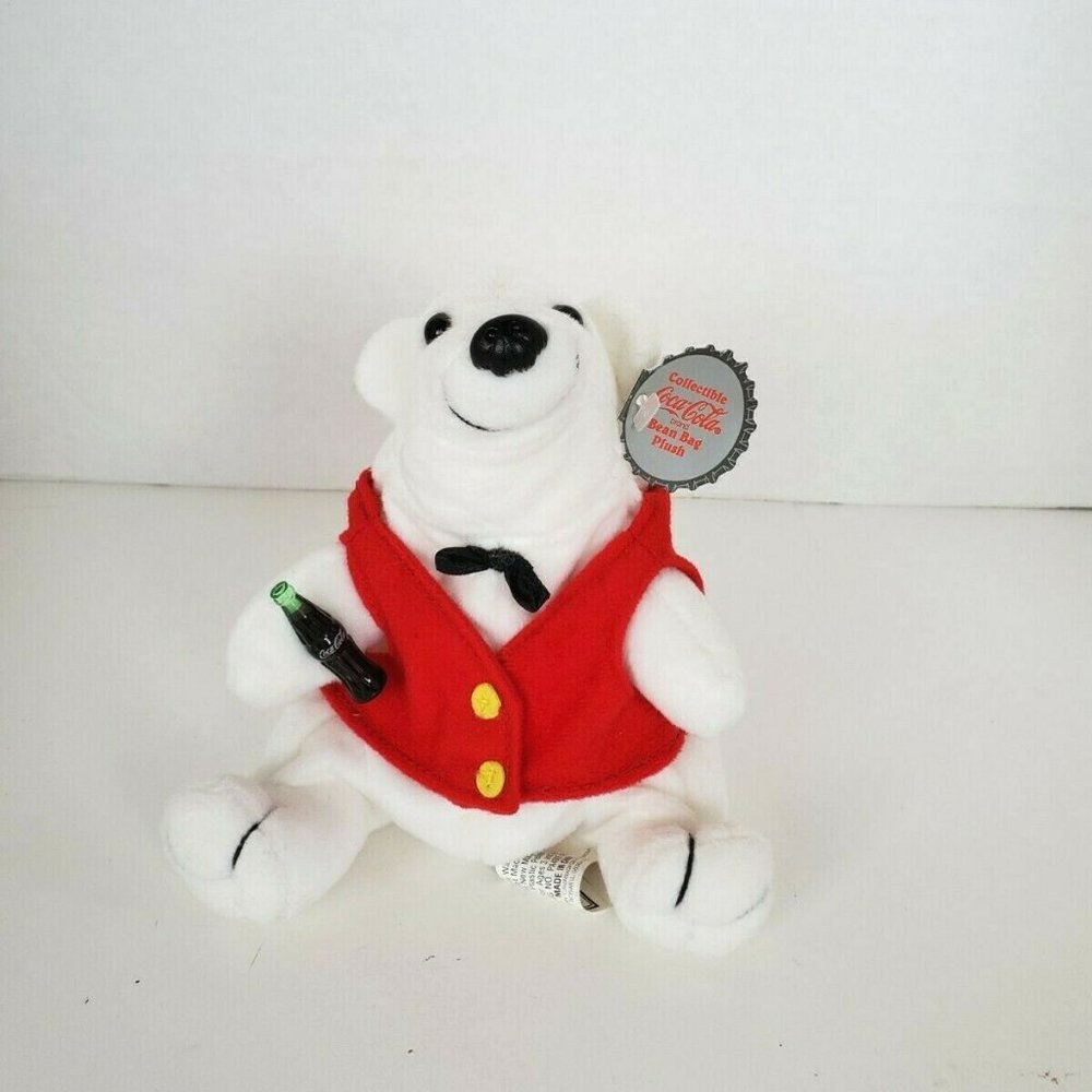 COCA-COLA POLAR BEAR IN Vest & Bow tie Coke Bean Bag Plush 1997 Vintage NWT